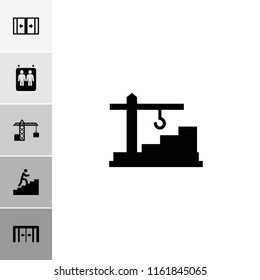 Elevator icon. collection of 6 elevator filled icons such as sliding doors, construction  crane, man climbing stairs. editable elevator icons for web and mobile.