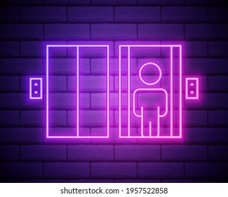 elevator icon. Elements of hotel in neon style icons. Simple icon for websites, web design, mobile app, info graphics isolated on brick wall.