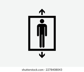 Elevator Icon Lift Arrow Up Down Man Person Stick Figure Vector Black White Silhouette Symbol Sign Graphic Clipart Artwork Illustration Pictogram svg