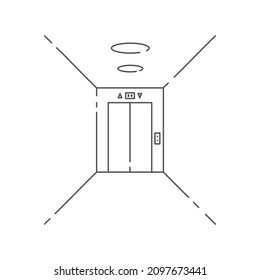 Elevator icon. Lift outline illustration. Interior of hotel lobby. Vector