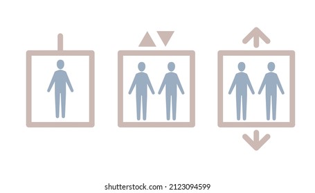 Icono del ascensor, signo de elevación. Conjunto de ilustraciones vectoriales.