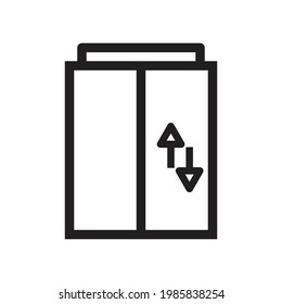 Aufzugssymbol oder Logo einzeln auf Zeichen, Vektorgrafik, Vektorsymbol mit hochwertiger schwarzer Umrisslinie.