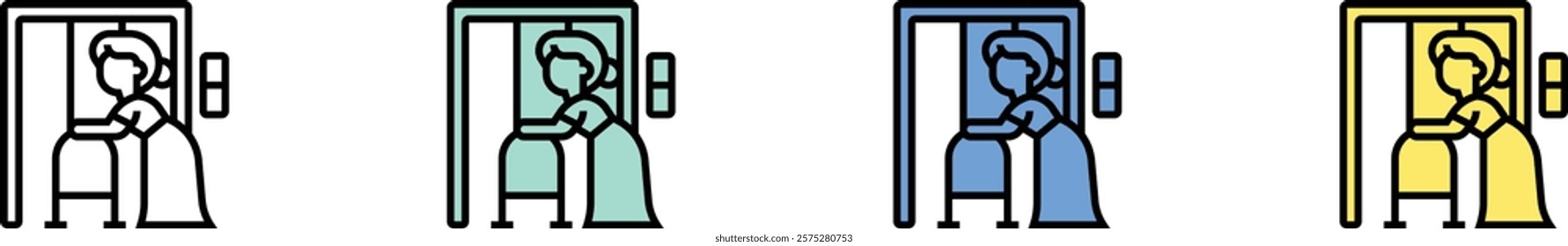 elevator icon. Outline, Green, Blue and Yellow Style Design Isolated On White Background