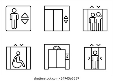 elevator icon set, lift line symbol vector illustration on white background