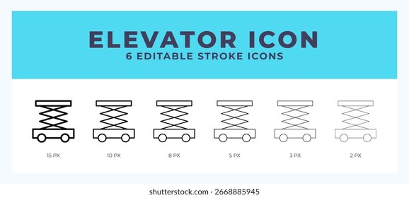 Símbolo de icono de ascensor. Aislado. Ilustración vectorial con trazo editable.