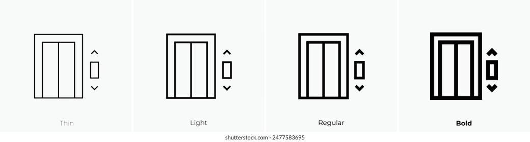 icono del ascensor. Diseño de estilo fino, ligero, regular y audaz aislado sobre fondo blanco