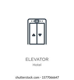 Elevator icon. Thin linear elevator outline icon isolated on white background from hotel collection. Line vector sign, symbol for web and mobile
