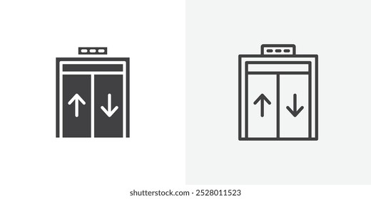 Conjunto de iconos de Vector de icono de ascensor en color blanco y negro.