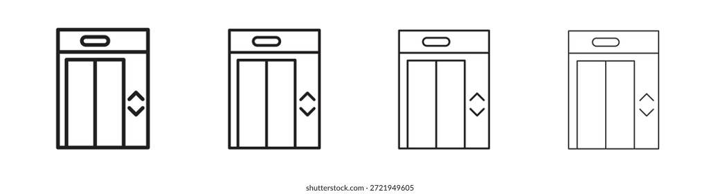 Iconos de ascensor delinean el diseño de Vector negro. Línea con trazo editable.