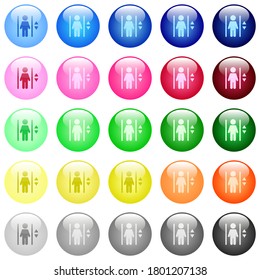 Elevator icons in set of 25 color glossy spherical buttons