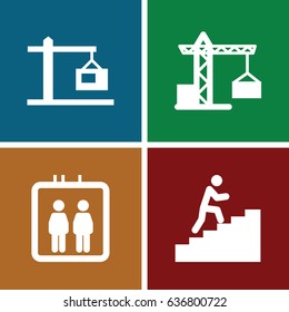 Elevator icons set. set of 4 elevator filled icons such as elevator, construction crane, construction  crane