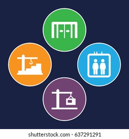 Elevator icons set. set of 4 elevator filled icons such as sliding doors, elevator