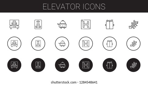 elevator icons set. Collection of elevator with hotel, room service, escalator. Editable and scalable elevator icons.