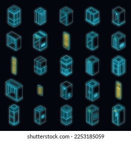 Elevator icons set. Isometric set of Elevator vector icons neon color on black