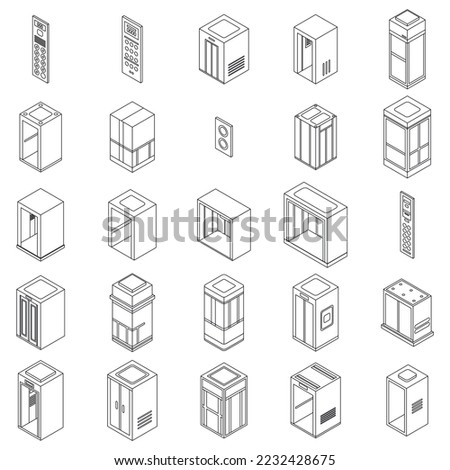Elevator icons set. Isometric set of Elevator vector icons outline vector on white background