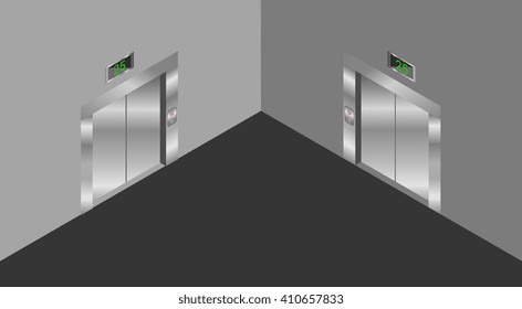 elevator isometric design set with closed and open doors 