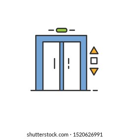 Elevator lift entrance color icon. Quick floor transportation. Convenient service, technical device, multi-storey building, hotel amenity. Isolated vector illustration