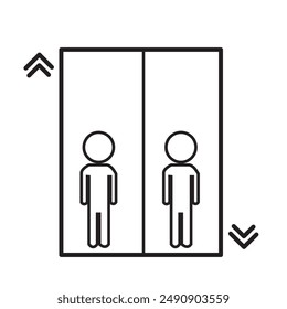 Elevator lift icon man, invalid and arrows up down icons set. Elevator, lift icons. Exit icon