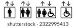 Elevator lift icon man, woman, invalid and arrows up down icons set. Elevator, lift icons. Exit icon