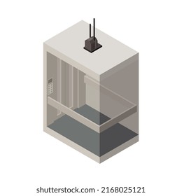 Composición isométrica del elevador con imagen aislada del dispositivo de accesibilidad en la ilustración vectorial de fondo en blanco
