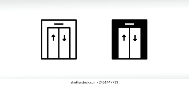 Elevator or lift line and flat icons set, editable stroke isolated on white, linear vector outline illustration, symbol logo design style