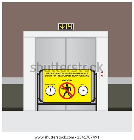 Elevator and lift maintenance signage installation illustration.