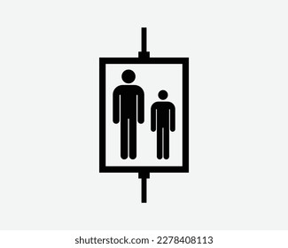 Elevator Lift Man Stick Figure Up Down Person People Icon Black White Silhouette Symbol Sign Graphic Clipart Artwork Illustration Pictogram Vector svg