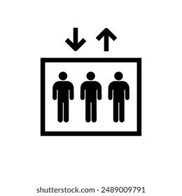 Elevator lift vector icon. Elevator 3 people sign entrance building office, lift level