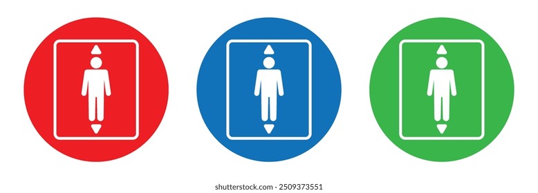Elevator, lift vector icon set, flat icons for logo design, web design and mobile applications, colorful round buttons.