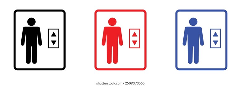 Elevator, lift vector icon set, flat icons for logo design, web design and mobile applications, colorful round buttons.