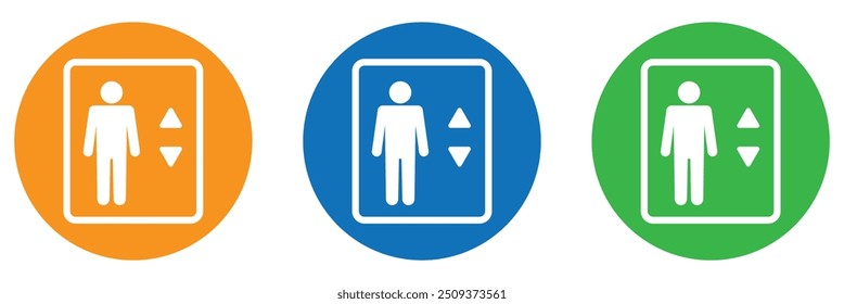 Elevator, lift vector icon set, flat icons for logo design, web design and mobile applications, colorful round buttons.