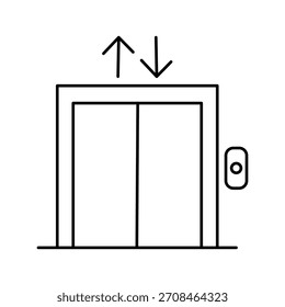 Elevator line art for building interiors with lift and apartment lobby design. Clean transport graphic by designers for travel or vertical movement. Minimal outline style for modern spaces.