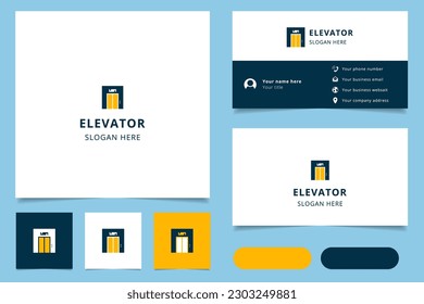 Elevator logo design with editable slogan. Branding book and business card template.