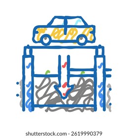 elevator lowering car on underground parking doodle icon sketch vector. elevator lowering car on underground parking sign. isolated symbol illustration