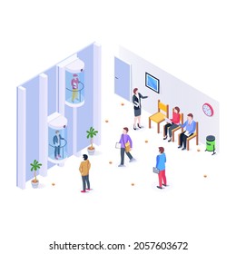 Elevator mall isometric illustration, high graphics 