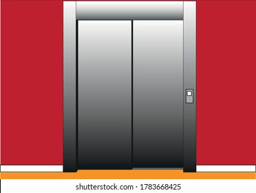 
Elevator in metallic gray on red or burgundy wall
