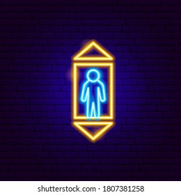 Elevator Neon Sign. Vector Illustration of Hotel Promotion.