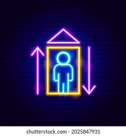 Elevator Neon Sign. Vector Illustration of Transport Promotion.