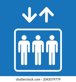 Aufzug Passagier Symbol einzeln auf hellblauem Hintergrund.