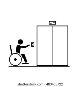 Elevator for person with a disability or wheelchair user. Elevator for wheelchair vector concept sign.