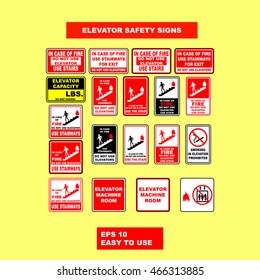 Elevator safety signs design illustration for safety first (fire exit emergency)