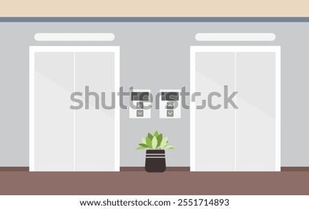 Elevator scene background, Lift on front view interior, Office or hotel elevator.