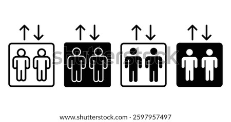 Elevator Showing Up and Down Arrows with Two People Figures Icons Vector Design Illustration