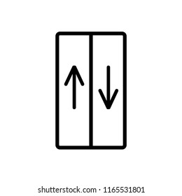 Elevator sign black line simple icon with up and down arrow isolated on white background. Vector illustration.