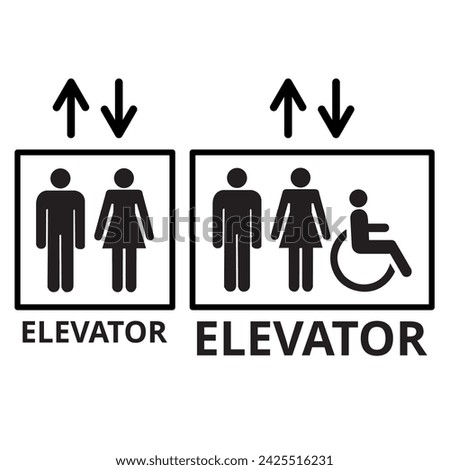 Elevator sign and elevator sign for disable person on a white background