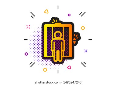 Elevator sign. Halftone circles pattern. Lift icon. Transportation between floors symbol. Classic flat elevator icon. Vector