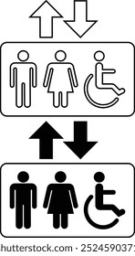 Elevator Sign Icon Outline and Black Fill Style