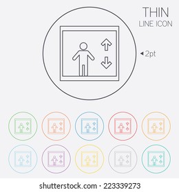 Elevator sign icon. Person symbol with up and down arrows. Thin line circle web icons with outline. Vector