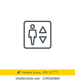 Elevator Sign Icon / Vector - In Line / Stroke Design