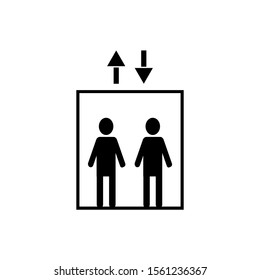Elevator sign. People in elevator and up and down arrow sign.